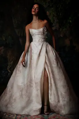 Model poses in wedding gown