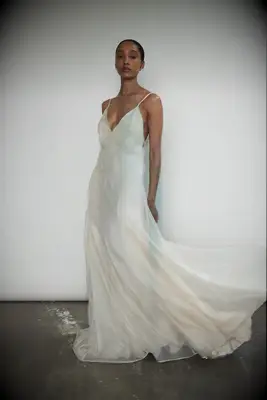 Model poses in wedding gown