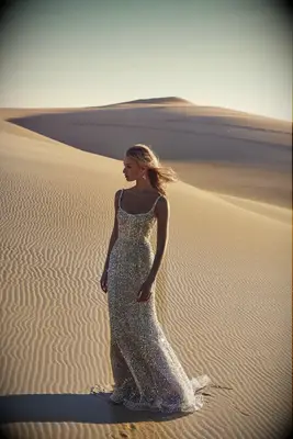 Model poses in wedding gown