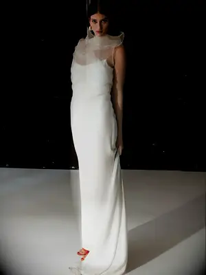 Model poses in wedding gown