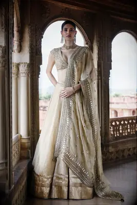 Model poses in lehenga set