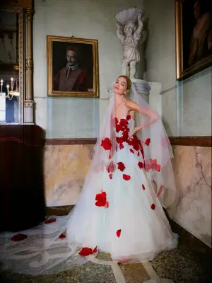 Model poses in wedding gown