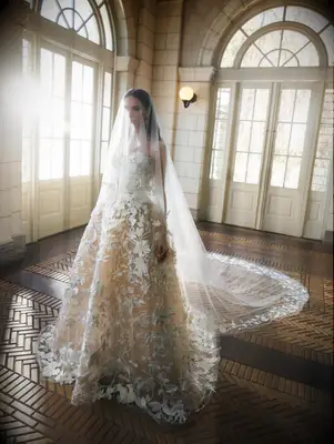 Model poses in wedding gown