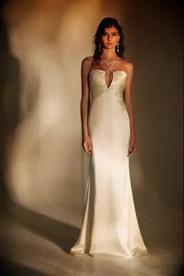 Model poses in wedding gown