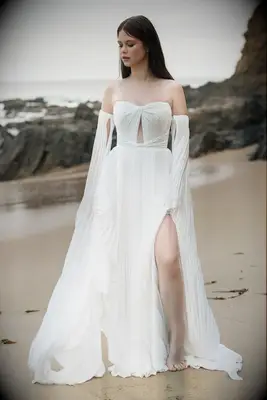 Model poses in wedding gown