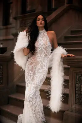 Model poses in wedding gown