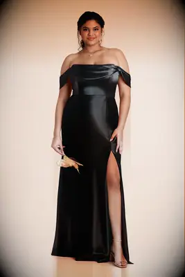 Birdy Grey satin black bridesmaid dress