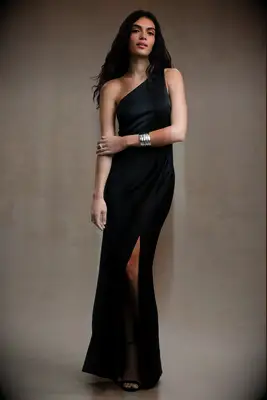 BHLDN one-shoulder black bridesmaid dress