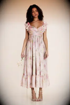Birdy Grey chiffon pink floral bridesmaid dress