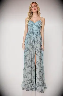 Revelry green floral bridesmaid dress