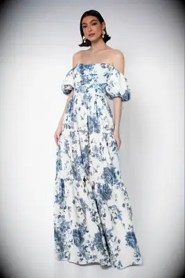 Jenny Yoo blue and white floral bridesmaid dress