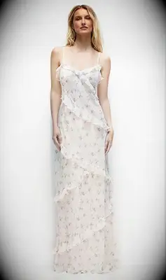 Dessy Group ruffled floral bridesmaid dress