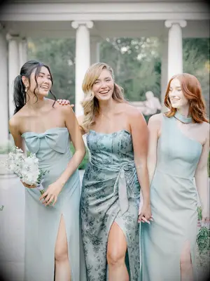 Blue mismatched bridesmaid dresses from Revelry