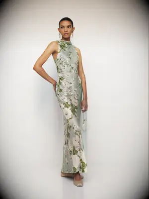 Reformation green floral bridesmaid dress