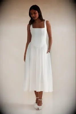 Midi square neck white dress