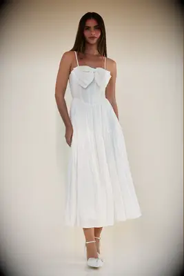 Midi layered white dress with bow detail