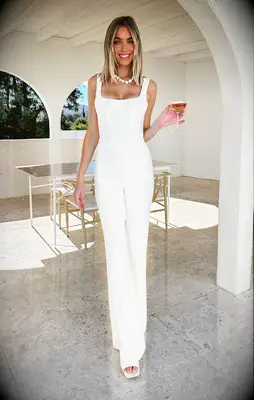 White jumpsuit with basque waist