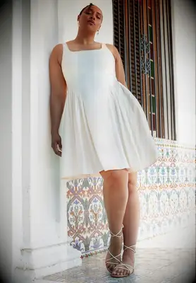 Plus size short white dress with square neckline