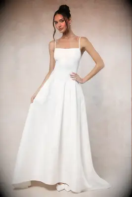 Square neckline basque waist dress