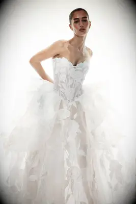 Lace and ruffle strapless wedding dress