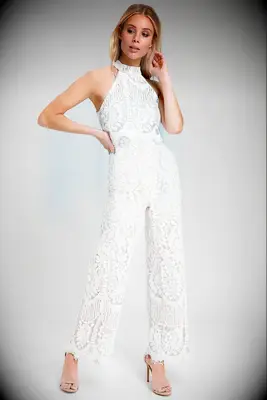 Lulus lace halter neck bridal jumpsuit