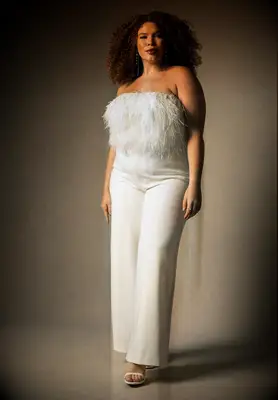 Bridal by ELOQUII feather bodice bridal jumpsuit