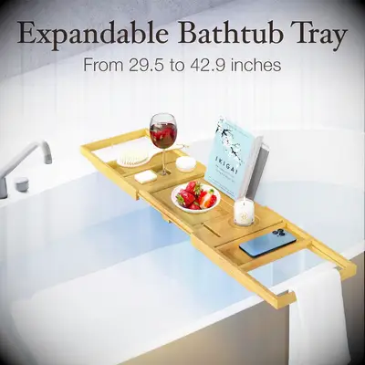 Bamboo bath caddy anniversary gift for girlfriend