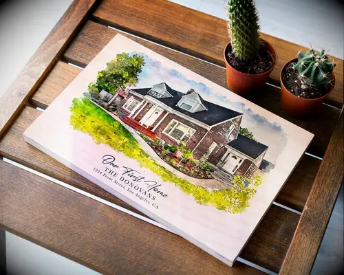 Custom home portrait gift idea for married couple