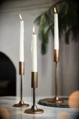 Burnished copper taper candle holders anniversary gift