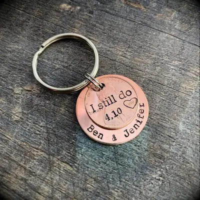 Copper penny keychain gift idea for anniversary. 