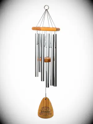 Personalized wood and silver wind chime unique 25th wedding anniversary gift idea