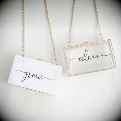 Personalized acrylic clutch bags for bridesmaid