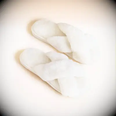 White cozy open toe slippers