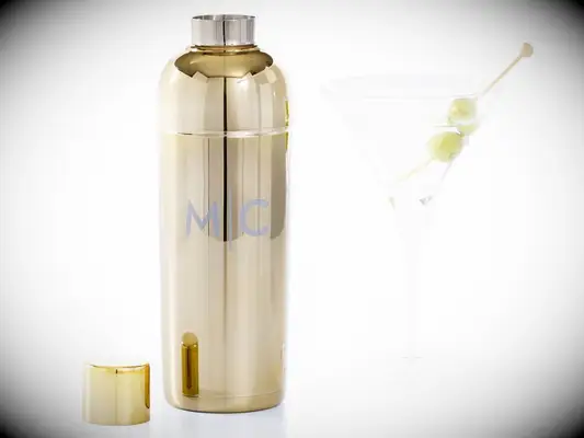Nickel-plated stainless steel monogrammed cocktail shaker 21-year anniversary gift