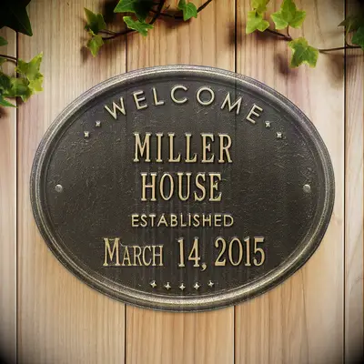 Brass house plate gift idea for 21st anniversary. 