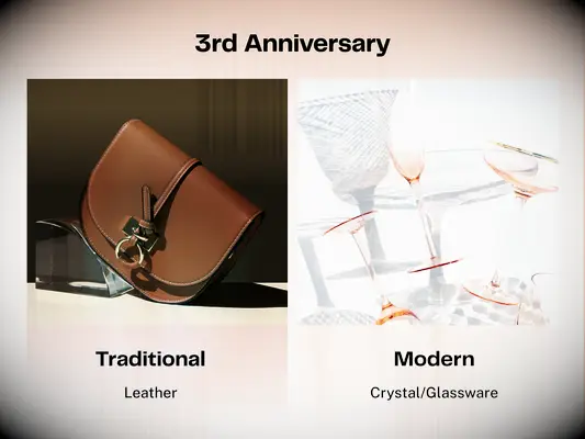 Third anniversary traditional gift leather and modern gift crystal or glassware