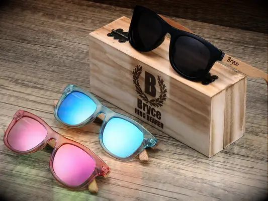 Bamboo wooden sunglasses with personalized case ring bearer gift