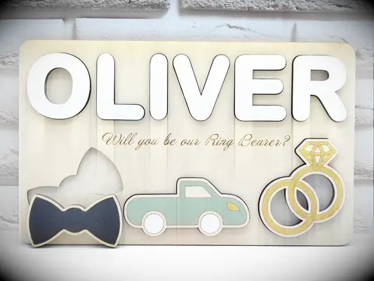 Personalized wooden peg puzzle ring bearer gift