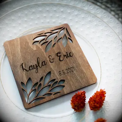 Wooden coasters wedding favors