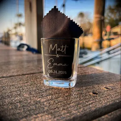 Custom shot glass rustic wedding favors from Etsy