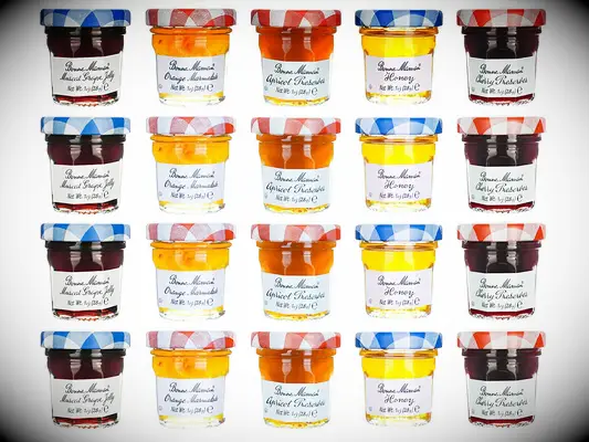 Assorted jams rustic wedding favors on Amazon