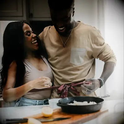 Couple cooking together