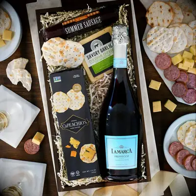 Gourmet wine and cheese basket