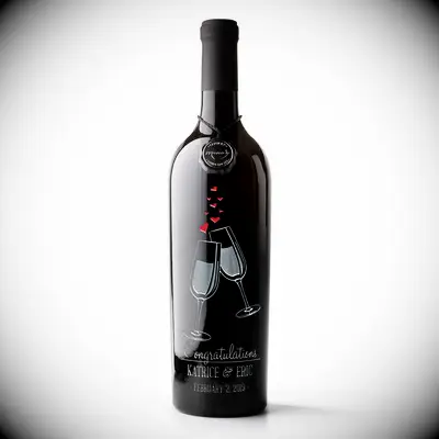 Engraved black wine bottle for engagement