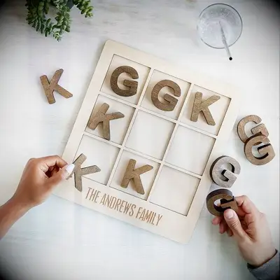 Wooden personalized tic-tac-toe set from Uncommon Goods