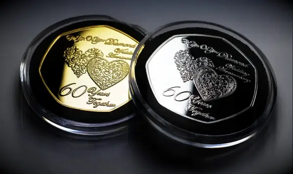 Silver and gold personalized 60th anniversary coins