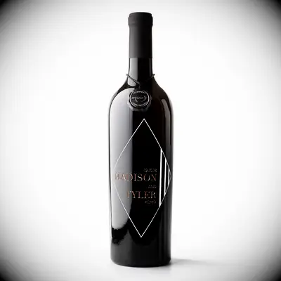 Engraved black wine bottle