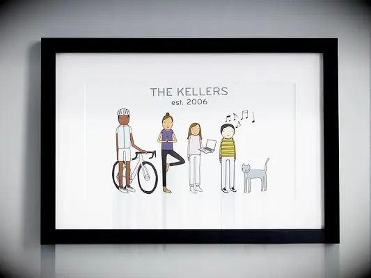 Custom family illustration anniversary gift for parents from kids 