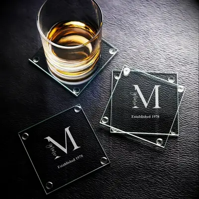 Monogrammed crystal drink coasters