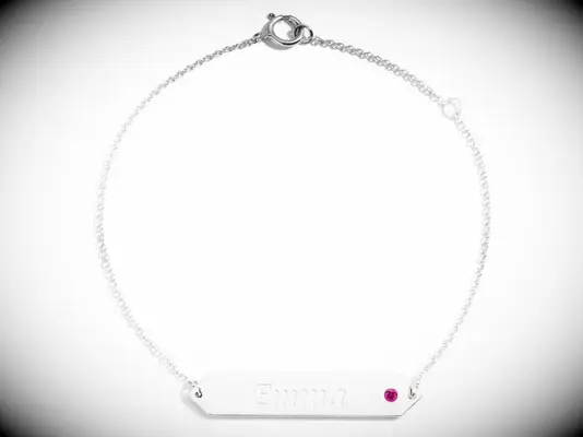 Sterling silver chain bracelet and bar with ruby stud relationship bracelets